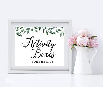 Andaz Press Wedding Party Signs, Natural Greenery Green Leaves, 8.5x11-inch, Activity Boxes for the Kids, 1-Pack - color: Activities Boxes