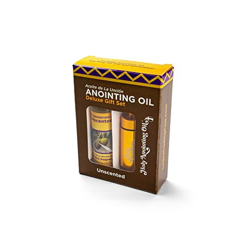 Unscented Anointing Oil from Israel Boxed Gift Set with Dispenser, Holy Jerusalem Oil & Gold Metal Keychain Bottle Container, Plastic Dropper & Small Glass Vial, Aceite Ungido y Botella - color: Gold, style: Unscented