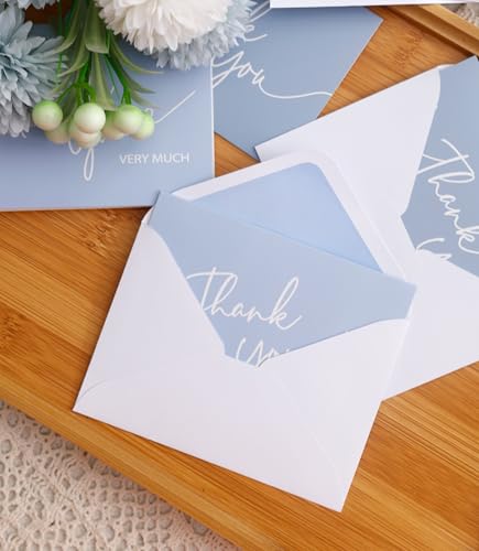 Winoo Design 100 PK Blue Thank You Cards with Envelopes Bulk - 5 x 3.5 Inches Personalized Thank You Notes for Baby Shower Wedding Small Business Graduation Funeral Birthday - color: BLUE