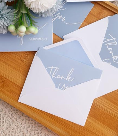 Winoo Design 100 PK Blue Thank You Cards with Envelopes Bulk - 5 x 3.5 Inches Personalized Thank You Notes for Baby Shower Wedding Small Business Graduation Funeral Birthday - color: BLUE
