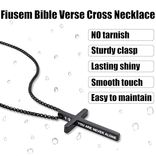 Fiusem Cross Necklace for Men, Stainless Steel Cross Pendant STXL023 - color: Black, size: 18", style: JOSHUA 1:9