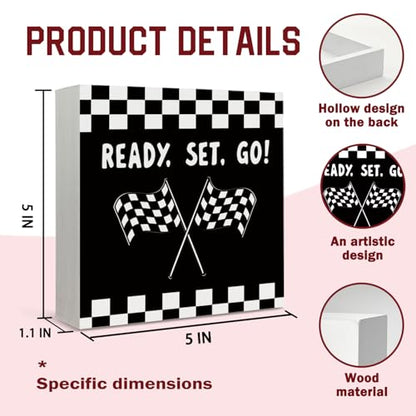 Lacama Race Car Boys Room Ready Set Go Wooden Box Sign, - color: Ready Set Go-Black