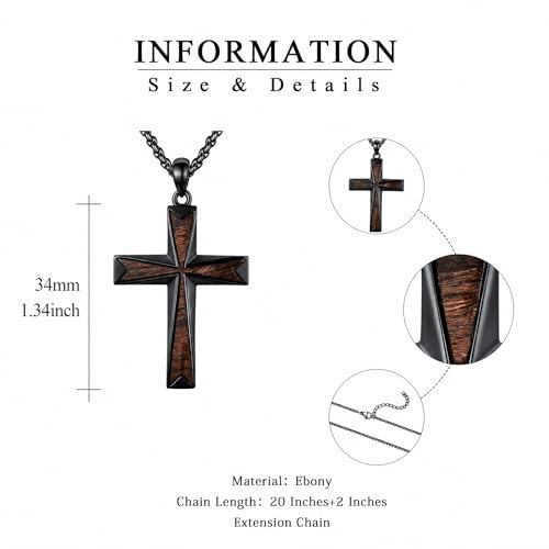 Cross Necklace for Men 925 Sterling Silver Cross Ebony Wooden Ankh Raven Praying Hands Crucifix Amulet Religious Jewelry Gifts for Men Women - color: Cross2