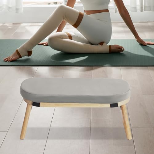 Meditation Bench, Portable Bamboo Meditation Bench Ergonomic Meditation Stool Comfortable Folding Kneeling Meditation Bench with Meditation Cushion for Longer Meditation (Gray) - color: Grey