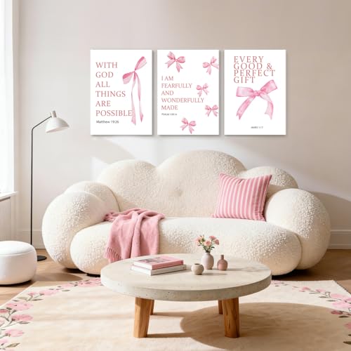 NCCXNCC 3Pcs Coquette Pink College Style Bow Canvas Wall Art 12x16 Inch - color: Bible Pink Bow, size: 12×16inch