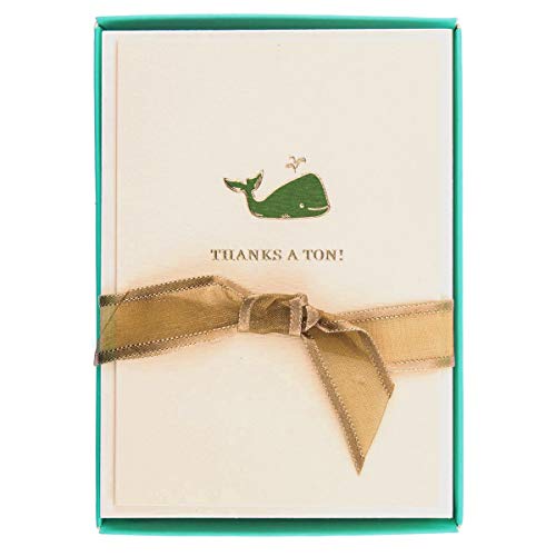 Graphique Whale La Petite Presse Boxed Notecards - 10 Elegant Embossed Green Whale Thanks a Ton! Thank You Cards with Matching Envelopes, 3.25" x 4.75" - color: Whale