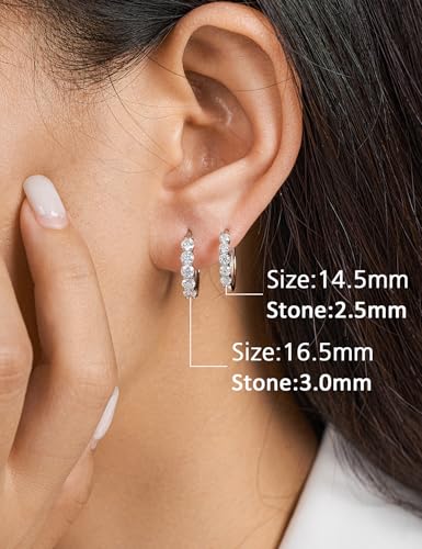 IMOLOVE Huggie earrings for women Ear Cuff Moissanite Stud Earrings Hypoallergenic Earrings for Women Sterling Silver with 18K White Gold Plated Earrings - color: 14.5mm Small Hoop-White