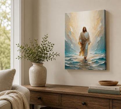 CXKAWM Jesus Wall Art, Walking On Water Canvas Prints, 16"x24" - color: Jesus Walking Wrapped Canvas, size: 16x24in
