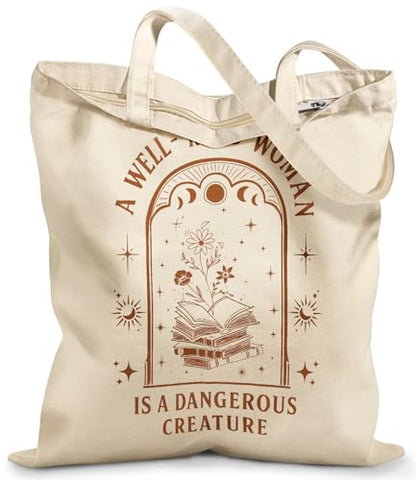 Miss Adola Canvas Tote Bag with Zipper for Women - color: Book Moon