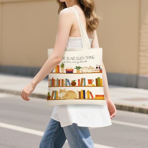 Canvas Tote Bag for Women with Zipper Cute - color: Bookshelf
