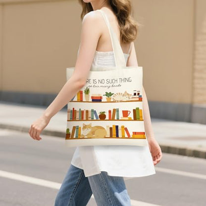 Canvas Tote Bag for Women with Zipper Cute - color: Bookshelf