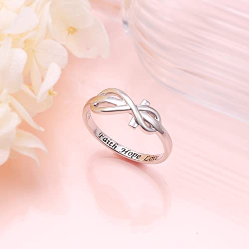 DAOCHONG 925 Sterling Silver CZ Infinity Cross Ring Inspirational Jewelry - color: silver infinity cross