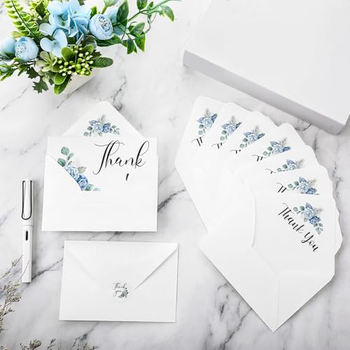 Marspark 25 Pack Funeral Thank You Cards Sympathy Envelopes, Floral - style: Blue Floral