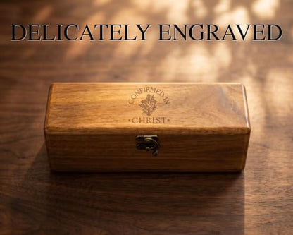 InnoBeta Confirmed In Christ Acacia Wood Prayer Box - Confirmation Gifts for Teenage Boys & Girls, Catholic Religious Sponsor Gift with Galatians 3:26, Includes 100 Cards, Wooden Cross & Pen
