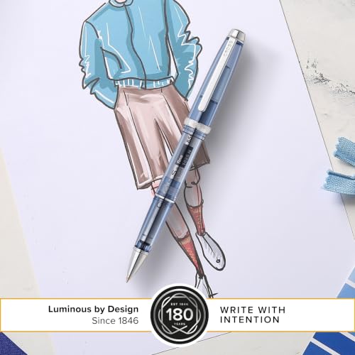 Cross Lume Translucent Translucent Navy Blue Resin Ballpoint Pen - Chrome-Plated Appointments - Black Fine-Tip Ballpoint - 0.27mm Line Width - Lifetime Mechanical Warranty - color: Blue