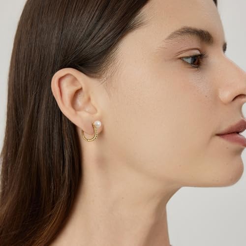 Turquoise Cross Hoop Earrings for Women 14K Gold Plated Infinity Angel Feather Pearl Turquoise Cross Star Hypoallergenic Post Christan Everyday Huggie Jewelry Gift - color: Gold Pearl