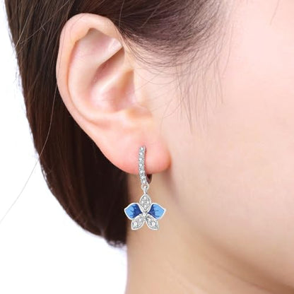 925 Sterling Silver Drop & Dangle Earrings for Women,Butterfly Dragonfly and Bee|Flower and leaf Earrings, Suitable for Sensitive Ears Fashion Jewelry Gift- Hypoallergenic Earrings - color: Butterfly Orchid