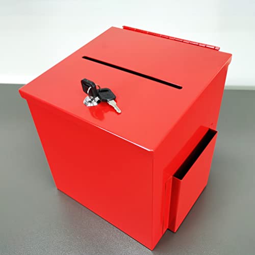 FixtureDisplays® Red Metal Donation Box Suggestion Tithes Offering Box with Sign Holder 8.5X8.1X18" 11573RED