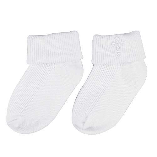 Infant Baby Boys' Girls' Christening Baptism Embroidered Cross Bib and Socks for Outfits - color: Cross Bib & Sock