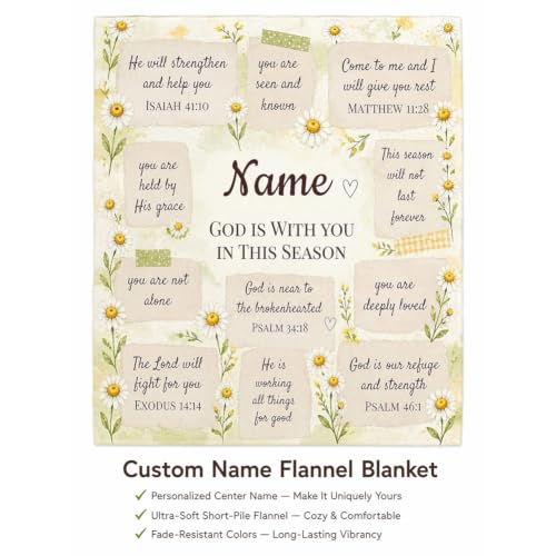 Personalized Christian Blanket for Women, Custom Name Scripture Throw Blanket with Bible Verse, Religious Faith Gift for Mom Daughter Sister Friend, Sympathy Birthday Christmas Baptism Gift - color: Background Pattern 7
