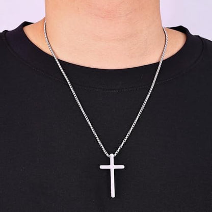 Fiusem Cross Necklace for Men, Stainless Steel Cross Pendant STXL023 - color: Silver, size: 24", style: JOSHUA 1:9