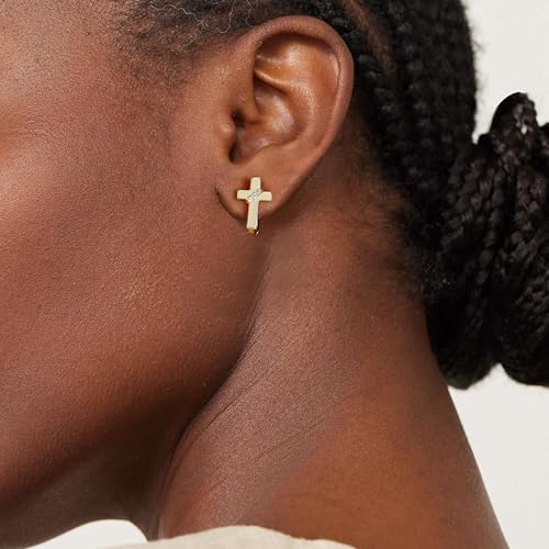 14K Gold Cross Huggie Earrings for Women Hoop Small Cross Earring - color: Gold Cross Hoop Earring