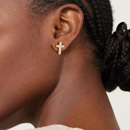 14K Gold Cross Huggie Earrings for Women Hoop Small Cross Earring - color: Gold Cross Hoop Earring