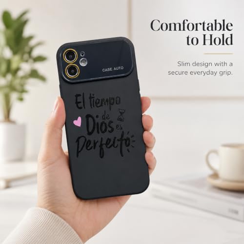 for iPhone 17 Pro Max Case God's Timing is Perfect Spanish Bible Verse Phone Case, Full Camera Lens Protection, Shockproof Drop Resistant Durable Cover (Black, iPhone 12) - color: black, size: iPhone 12