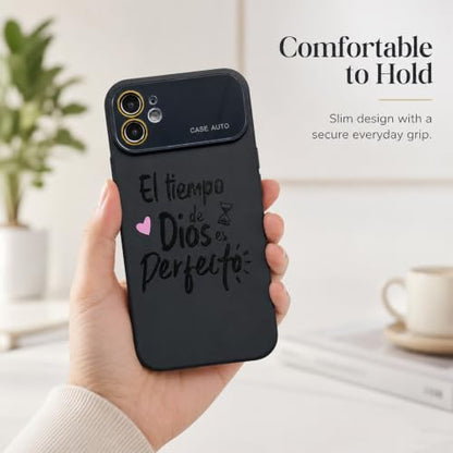 for iPhone 17 Pro Max Case God's Timing is Perfect Spanish Bible Verse Phone Case, Full Camera Lens Protection, Shockproof Drop Resistant Durable Cover (Black, iPhone 12) - color: black, size: iPhone 12