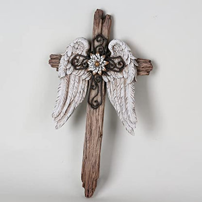 BC Home Decor Rustic Angel Wings Crosses Wall Décor 12" H Wall Cross - size: 12"L x 7"W
