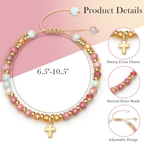 Cross Bracelets for Women Girls, Christian Gifts for Women Natural Stone Beaded Bracelets First Communion Confirmation Baptism Gifts Catholic Easter Christmas Inspirational Gift Jewelry - color: African Turquoise 2 - Every Day
