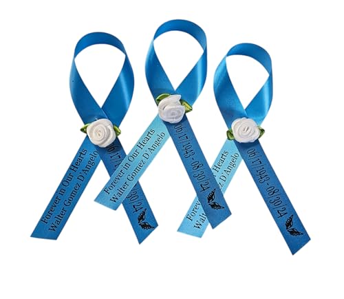 Personalized Memorial Service Funeral Ribbon Pins 20 Cross Religious Celebration of Life Custom Made Awareness Remembrance Anniversary Death Cross Sympathy Name Angel - color: Turquoise