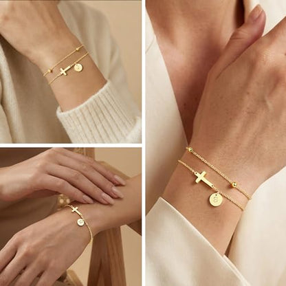 Yoosteel Initial Cross Bracelet for Women Teen Girls Gifts - A-Z Bracelets - color: V