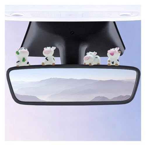 Craedli 4PCS Cute Cow Car Dashboard Decorations, Mini Resin Animals Figurines Car Rear View Mirror Accessories, Center Screen Dashboard Ornaments Auto Interior Decorations for Women Men(Cow) - size: Cow