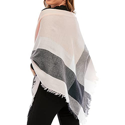 American Trends Scarfs for Women Winter Triangle Scarf Classic Plaid Warm Scarf Soft Scarves Knitted Wrap Shawl - color: A Triangle Pink & Black
