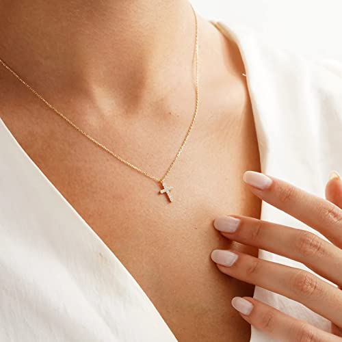 Fesciory Cross Necklace for Women, 14K Gold Plated Rhinestones Jewelry Gift - color: Gold Plated 15