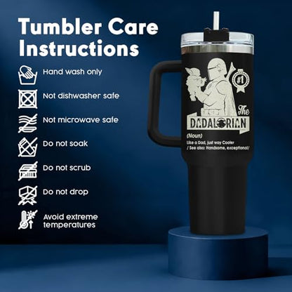 34HD Dad Funny Space 40 oz Tumbler with Handle, Sci Fi Fan Gift - color: Dadalorian with Handle