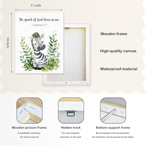 SZERE Woodland Nursery Animals Bible Verse Canvas Wall Art Decor Prints Posters, Cute Baby Zebra Forest Nursery Room Bedroom Bathroom Playroom Wall Art Decor for Nursery Kids Teen Girls Gifts, Christian Psalm 91 Wall Art Classroom Wall Decor, Canvas Frame