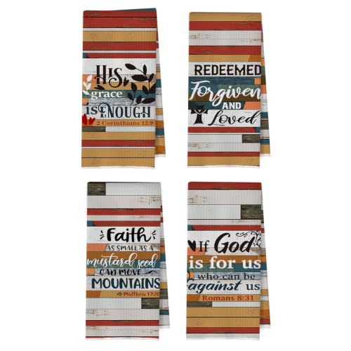 Christian Gifts Dish Towels Set - Bible Verse Decorative Waffle Weave Kitchen Towels, Inspirational Christian Gifts Hand Towels, Farmhouse Bible Verse Tea Towels, 16×24 Inches Set of 4 - color: Christian- 09