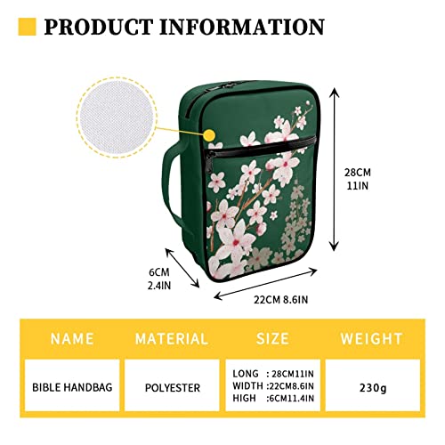 Coldinair Cherry Blossoms Print Bible Covers for Women,Cute Carrying Book Case Church Bag Bible Protector with Handle and Zipper Pocket,Green - color: Cherry Blossoms Green