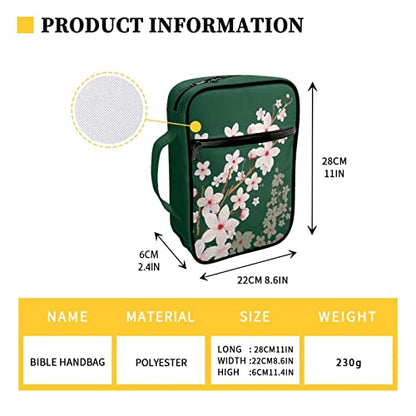 Coldinair Cherry Blossoms Print Bible Covers for Women,Cute Carrying Book Case Church Bag Bible Protector with Handle and Zipper Pocket,Green - color: Cherry Blossoms Green