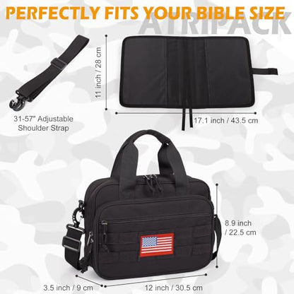 Tactical Bible Case for Men,2 Compartment Carrying Bible Cover for Church - color: black