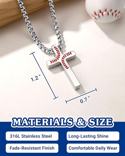 UNGENT THEM Baseball Cross Necklace for Boys with Bible Verse Card, 20 Inch