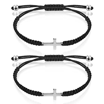 Sureio 2 Pcs Christian Cross Matching Bracelets for Women Men - color: Black