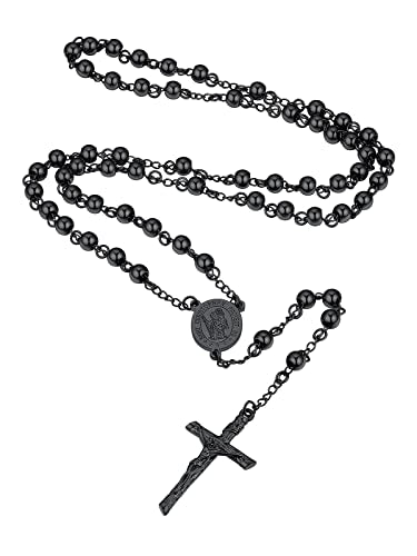 Supcare Rosary for Men Women Catholic Necklace Rosary Beads Customized - color: E02-Christopher Black