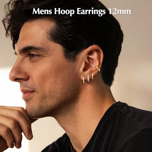 Small Gold Huggie Hoop Earrings Set for Women Men Hypoallergenic 14K Plated Stack Cartilage Earrings, Sterling Silver Multiple Piercing Lightweight Mini Thin Cute Dainty Trendy Jewelry Gifts for Women - color: Gold-12,12,12,12mm