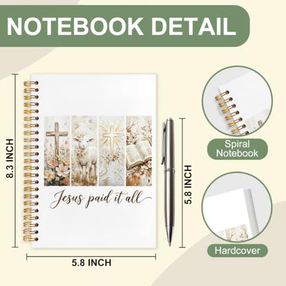 Bible Notebook,Jesus Paid It All Cross Shepherd and Sheep Floral Biblical Journal Inspirational Christian Church Hardcover Spiral Notebook Gifts,5.5x8.3 Inch - color: White-jesus Paid It All