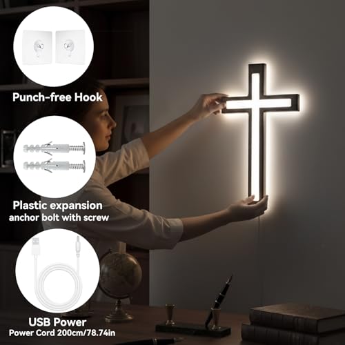 MoSavris Crucifix Wall Cross, Handmade Wood Cross with LED Light, Wall Decor for Faith and Blessing, Christian Gifts, 13 Inch - size: Christ