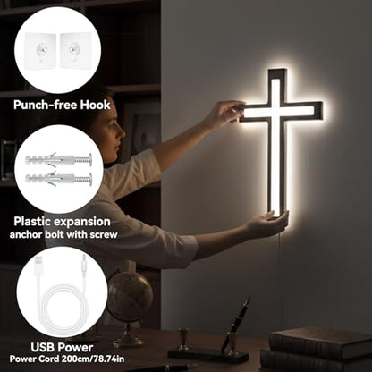 MoSavris Crucifix Wall Cross, Handmade Wood Cross with LED Light, Wall Decor for Faith and Blessing, Christian Gifts, 13 Inch - size: Christ