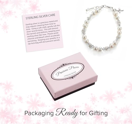 Precious Pieces Freshwater Pearl Crystal Bracelet, .925 Sterling Silver - color: MED (9 mo - 4 years)